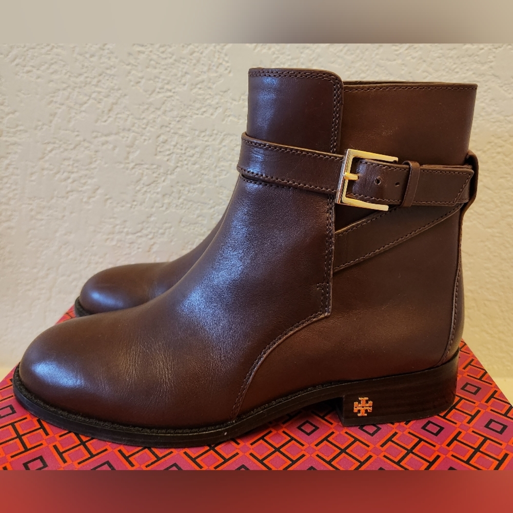 Tory Burch Brooke Ankle Bootie Calf 8.5 Brown with Box and Dustbag - Picture 3 of 11